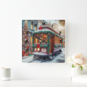 Weihnachts-Streetcar im Schnee Quadratische Wanduhr (Zuhause)