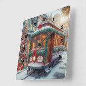 Weihnachts-Streetcar im Schnee Quadratische Wanduhr (Winkel)