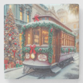 Weihnachts-Streetcar im Schnee Steinuntersetzer (Vorderseite)