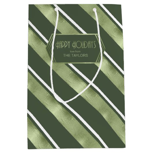 Weihnachts-Streifen Muster grün/weiß ID862 Mittlere Geschenktüte (Vorderseite)