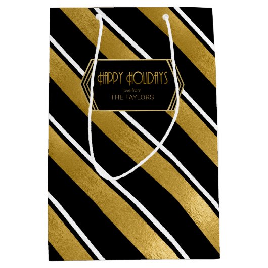 Weihnachts-Streifenmuster Gold-ID862 Mittlere Geschenktüte (Vorderseite)