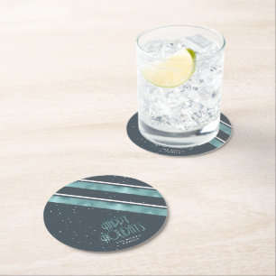 Weihnachts-Streifenmuster Teal/Weiß ID862 Runder Pappuntersetzer