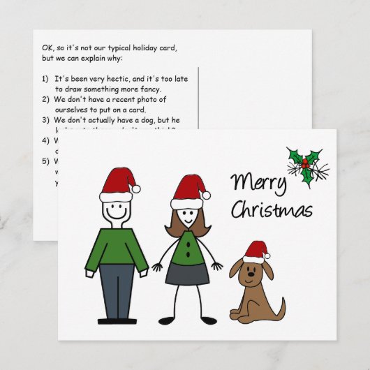 Weihnachts-Strichmännchen Feiertagspostkarte (Vorne/Hinten)