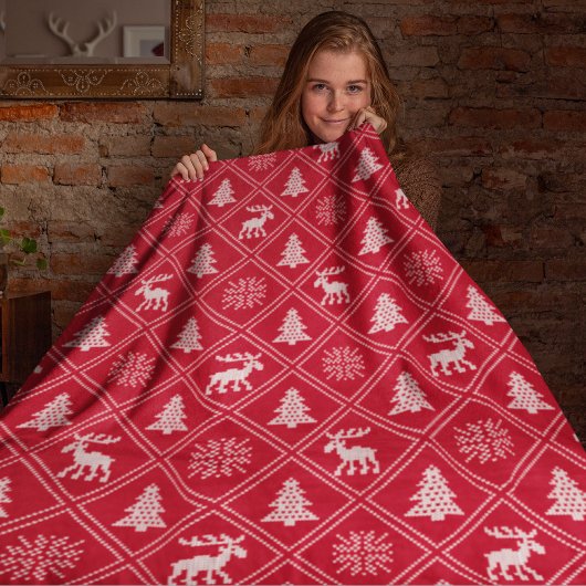 Weihnachts-Strick Elche Tree Roter Winter Urlaub Fleecedecke