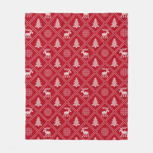 Weihnachts-Strick Elche Tree Roter Winter Urlaub Fleecedecke (Vorderseite)