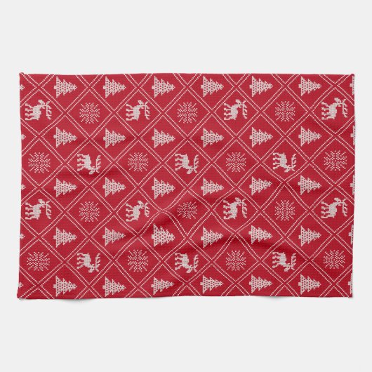 Weihnachts-Strick Elche Tree Roter Winter Urlaub Geschirrtuch (Horizontal)
