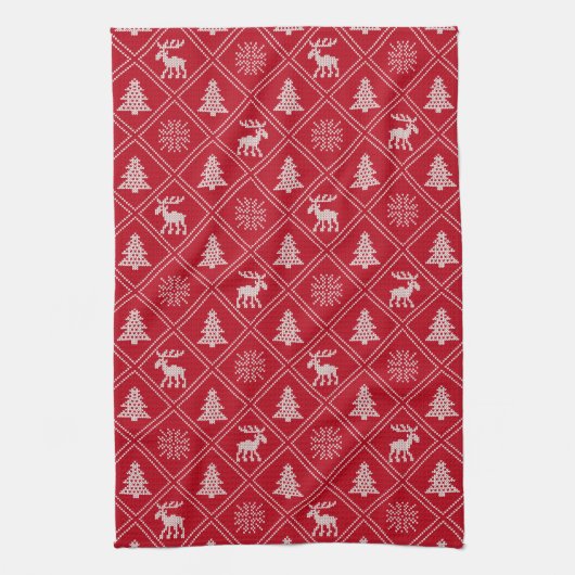 Weihnachts-Strick Elche Tree Roter Winter Urlaub Geschirrtuch (Vertikal)