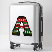 Weihnachts-Strickbuchstabe A Monogramm in Rot Grün Aufkleber (Koffer)
