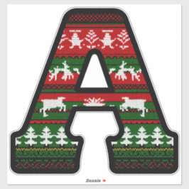 Weihnachts-Strickbuchstabe A Monogramm in Rot Grün Aufkleber