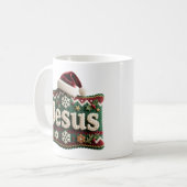 Weihnachts-Strickpullover Jesus Santa Hut Kaffeetasse (Vorderseite Links)