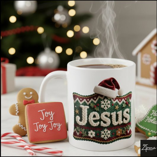 Weihnachts-Strickpullover Jesus Santa Hut Kaffeetasse
