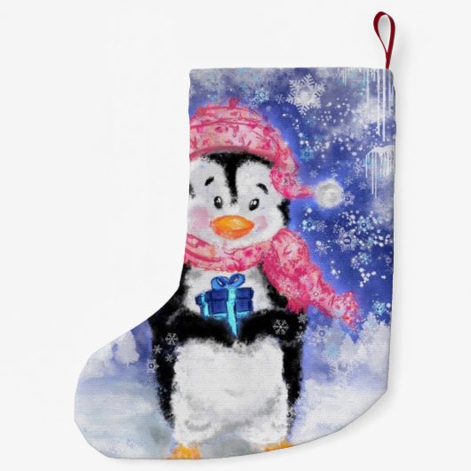 Weihnachts-Strumpf Baby Penguin mit Geschenk Kleiner Weihnachtsstrumpf (Rückseite)