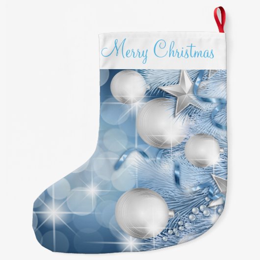 Weihnachts-Strumpf/Blaue Ornamente Großer Weihnachtsstrumpf (Rückseite)