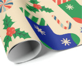 Weihnachts-Strumpf, Candy Cane, Holly Berry Geschenkpapier (Rolleneckpunkt)