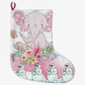Weihnachts-Strumpf, floraler Elefant Pink Snowman Großer Weihnachtsstrumpf (Vorderseite)