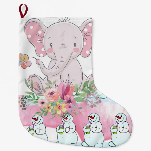Weihnachts-Strumpf, floraler Elefant Pink Snowman Großer Weihnachtsstrumpf (Vorderseite)