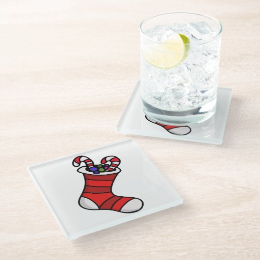 Weihnachts-Strumpf Glasuntersetzer (Schrägansicht)