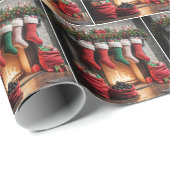 Weihnachts-Strumpf hungen auf einem Kamin Geschenkpapier (Rolleneckpunkt)