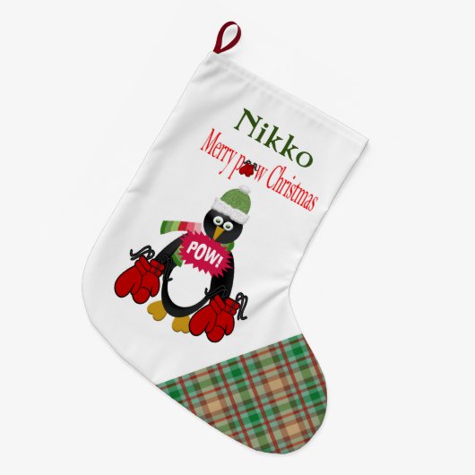 Weihnachts-Strumpf, Karierter Boxpinguin Pow Großer Weihnachtsstrumpf (Vorderansicht (hängend))