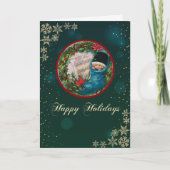 Weihnachts-Strumpf Kind, Schneeflocken Grün Feiertagskarte (Vorderseite)