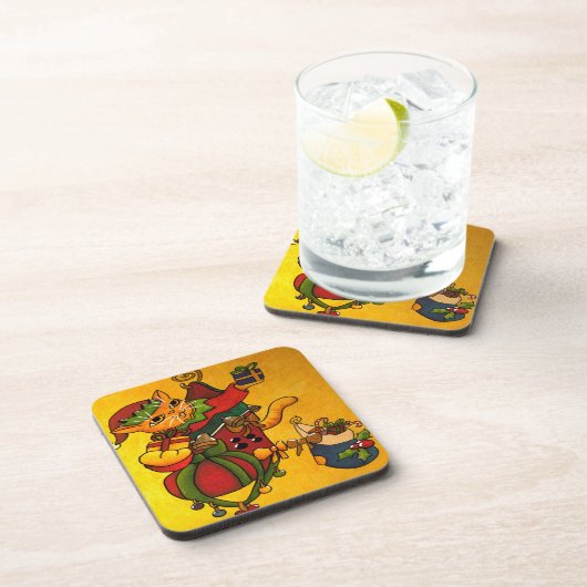 Weihnachts-Strumpf Kitty Cat v2 Getränkeuntersetzer (Rechte Seite)