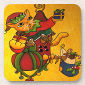 Weihnachts-Strumpf Kitty Cat v2 Getränkeuntersetzer (Vorderseite)