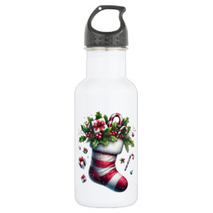 Weihnachts-Strumpf mit Geschenken und Süßspeisen Edelstahlflasche