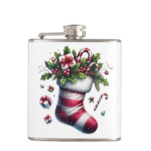 Weihnachts-Strumpf mit Geschenken und Süßspeisen Flachmann