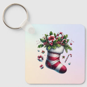 Weihnachts-Strumpf mit Geschenken und Süßspeisen Schlüsselanhänger