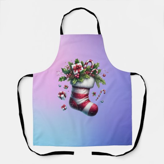 Weihnachts-Strumpf mit Geschenken und Süßspeisen Schürze (Vorderseite)