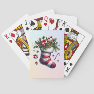 Weihnachts-Strumpf mit Geschenken und Süßspeisen Spielkarten