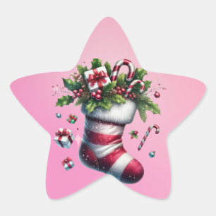 Weihnachts-Strumpf mit Geschenken und Süßspeisen Stern-Aufkleber