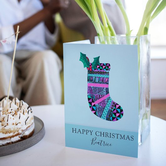 Weihnachts-Strumpf mit Monogram-Abstraktem Muster Karte