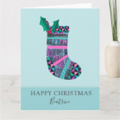 Weihnachts-Strumpf mit Monogram-Abstraktem Muster Karte (Vorderseite)