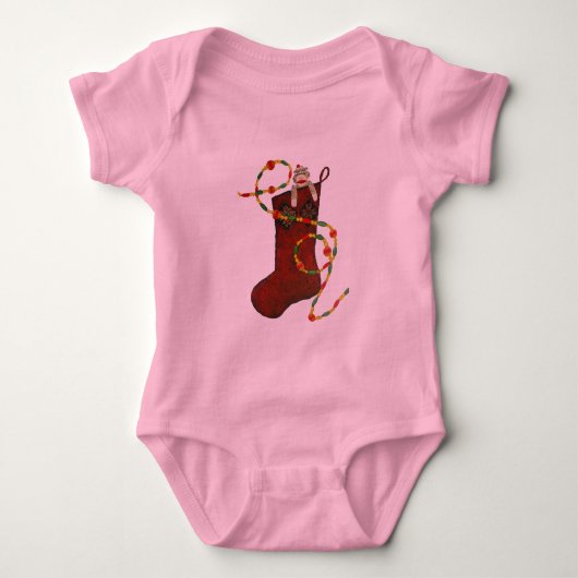 Weihnachts-Strumpf Monkey Säugling Strampler (Vorderseite)
