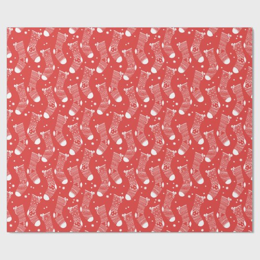 Weihnachts-Strumpf-Muster in Rot und Weiß Geschenkpapier (Flach)