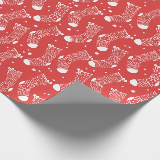 Weihnachts-Strumpf-Muster in Rot und Weiß Geschenkpapier (Ecke)
