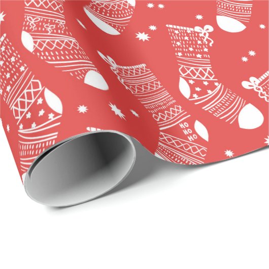 Weihnachts-Strumpf-Muster in Rot und Weiß Geschenkpapier (Rolleneckpunkt)