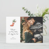 Weihnachts-Strumpf Note Foto Weihnachtskarte (Stehend Vorderseite)