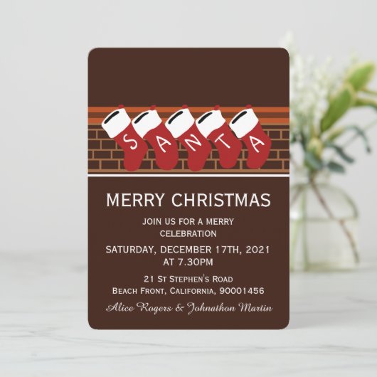 Weihnachts-Strumpf-Party Einladung (Stehend Vorderseite)