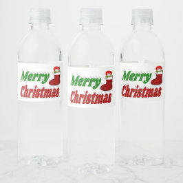 Weihnachts-Strumpf Rot-Grün-Typografie Wasserflaschenetikett