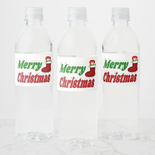Weihnachts-Strumpf Rot-Grün-Typografie Wasserflaschenetikett (Flaschen)