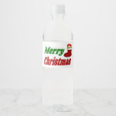 Weihnachts-Strumpf Rot-Grün-Typografie Wasserflaschenetikett (Vorderseite)