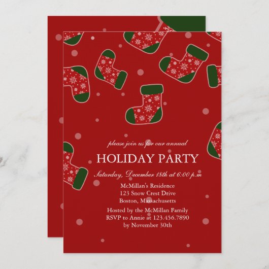 Weihnachts-Strumpf Rote Feiertage Einladung (Vorne/Hinten)