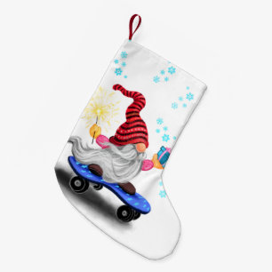 Weihnachts-Strumpf Skater Gnome mit Geschenk Kleiner Weihnachtsstrumpf