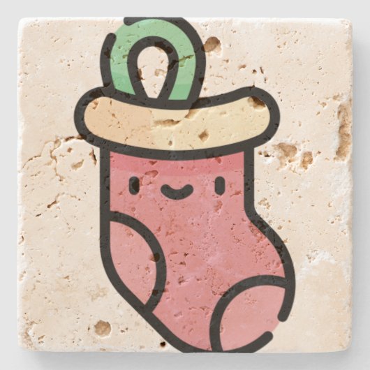 Weihnachts-Strumpf Steinuntersetzer (Vorderseite)