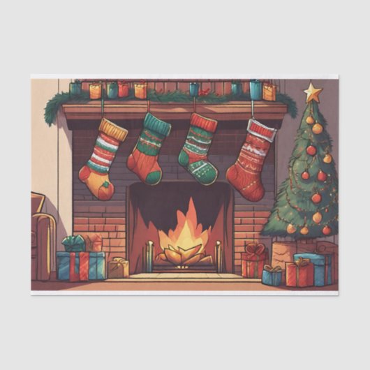 Weihnachts-Strumpf über dem Kamin Seidenpapier (Vorderseite)