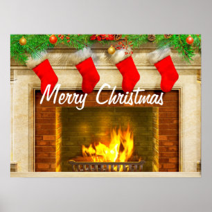 Weihnachts-Strumpf und Feuerplakate Poster