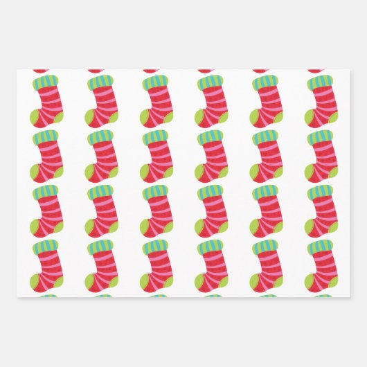 Weihnachts-Strümpfe auf weißem Motiv Geschenkpapier Set (Vorderseite 2)