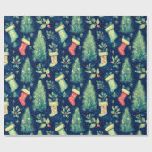 Weihnachts-Strümpfe Bäume Berries Weihnachten Geschenkpapier (Flach)